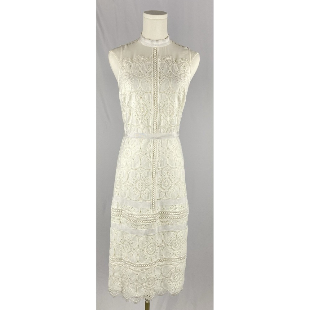 Banana Republic Lace Midi Dress Womens 2 White Sleeveless Mock Neck Bridal Boho